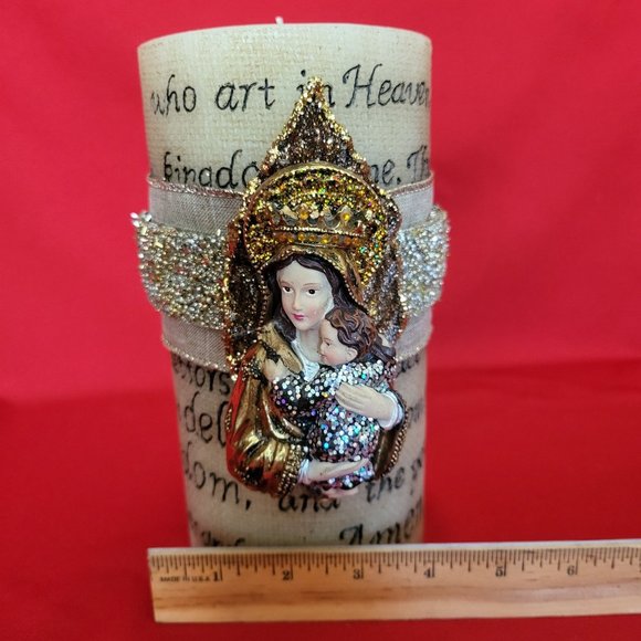 Unscented Candle Mary and Jesus Accent Our Father Engraved - Picture 10 of 12